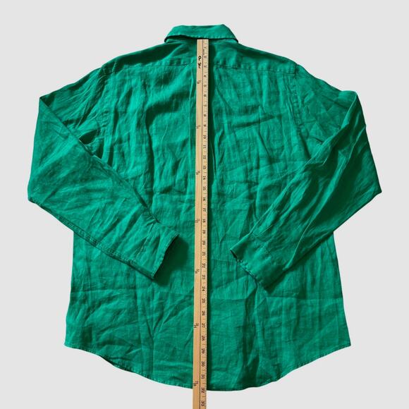 Polo Ralph Lauren Shirt Mens Large Green Classic 100% Linen button Long Sleeve - Picture 4 of 11